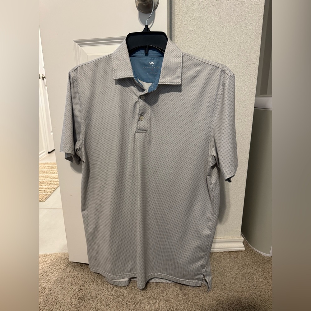 Southern tide Men's Gray/blue Polo Shirt medium